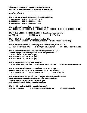 Đề kiểm tra Tin học cơ sở 1, học kỳ 1, năm học 2016 - 2017